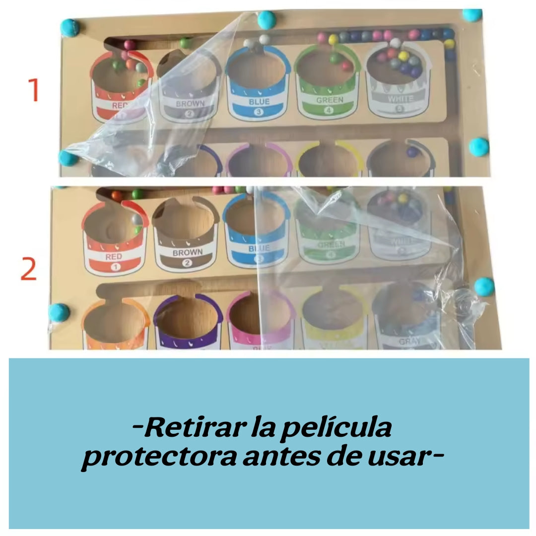 Laberinto magnético educativo de madera con película protectora antes de usar