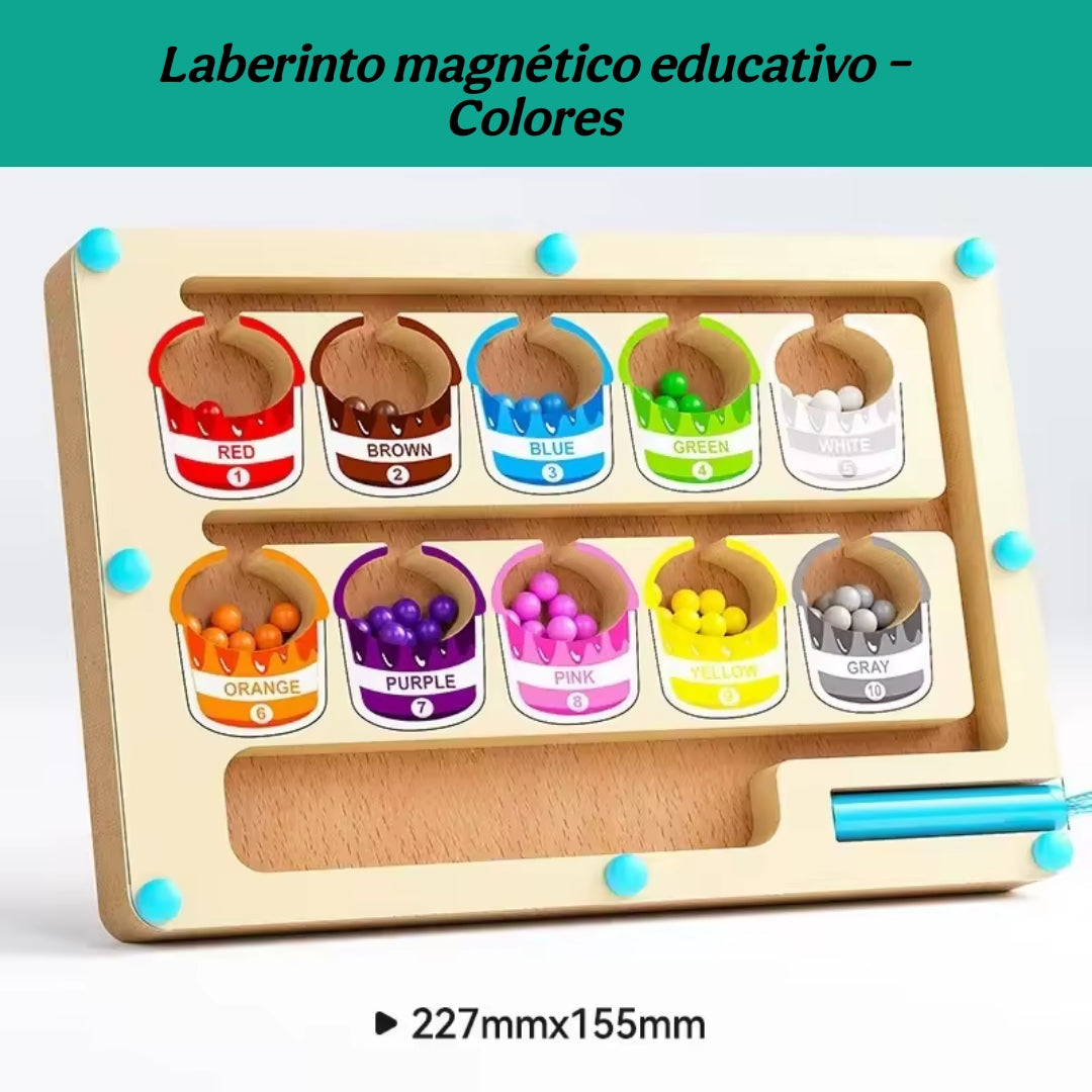 Laberinto magnético educativo de madera para aprender colores y lógica