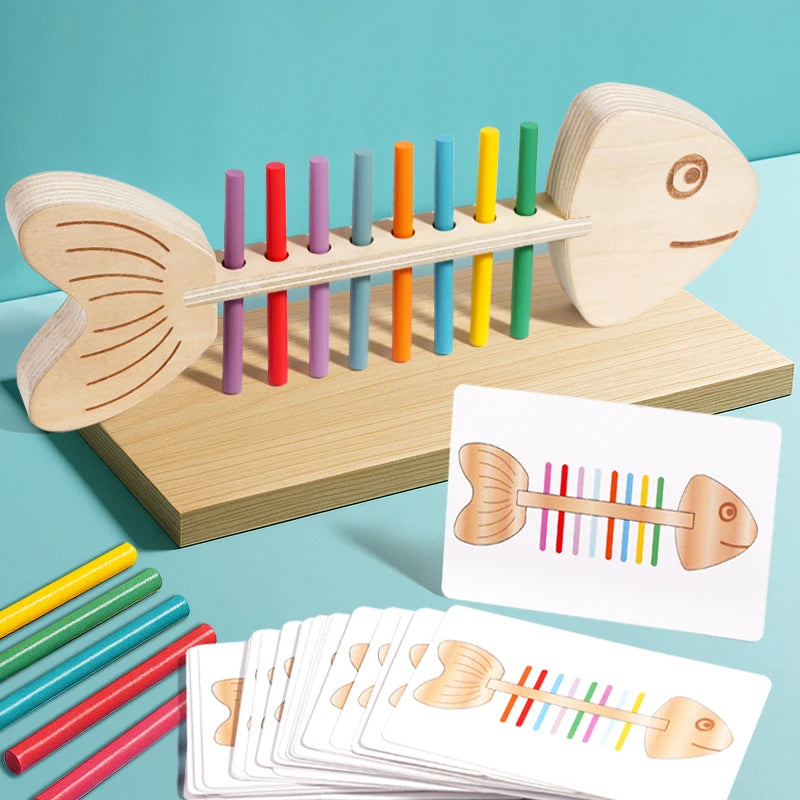 Juego Montessori de equilibrio de madera con palitos de colores para motricidad fina (3-6 años)