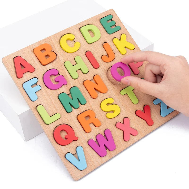 Puzzle Educativo de Madera con Letras, Números y Formas (3–6 años)