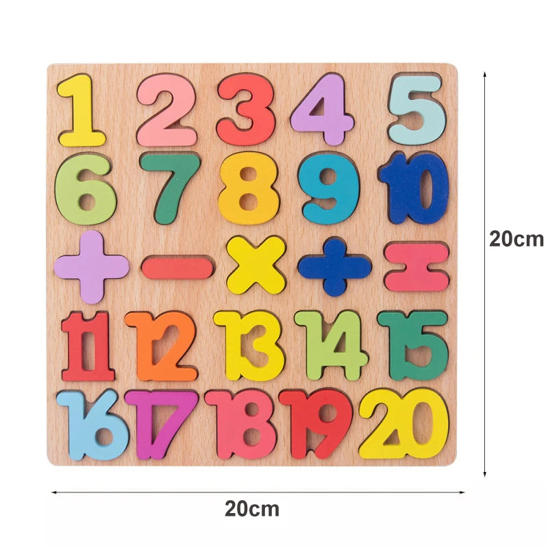 Puzzle Educativo de Madera con Letras, Números y Formas (3–6 años)