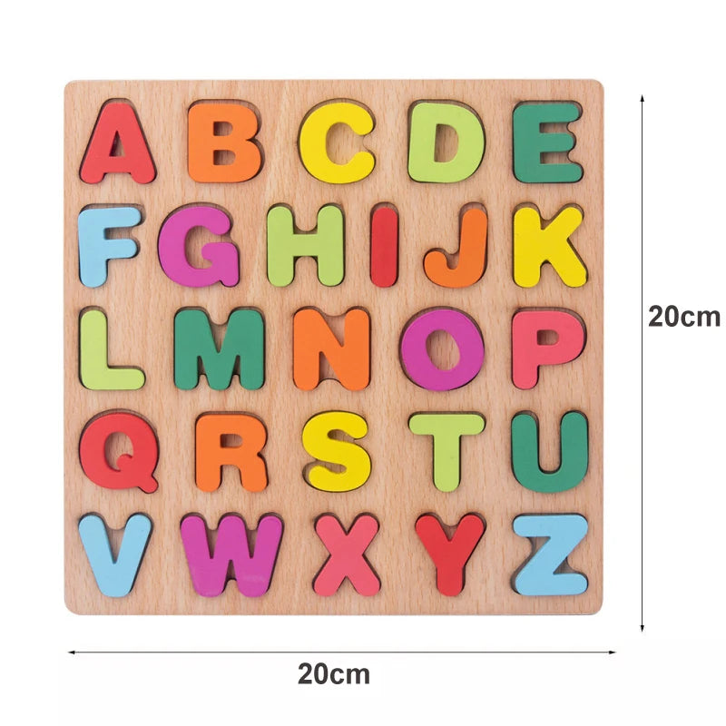 Puzzle Educativo de Madera con Letras, Números y Formas (3–6 años)