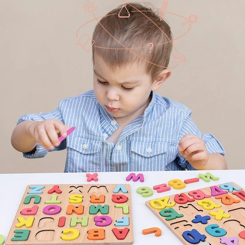 Puzzle Educativo de Madera con Letras, Números y Formas (3–6 años)